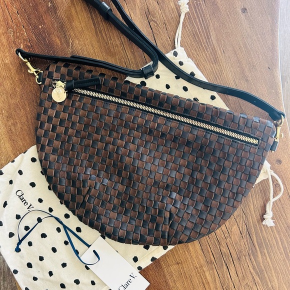 Clare V Handbags - Clare V Grande Fanny Black/Chocolate Suede Woven Checker NWT